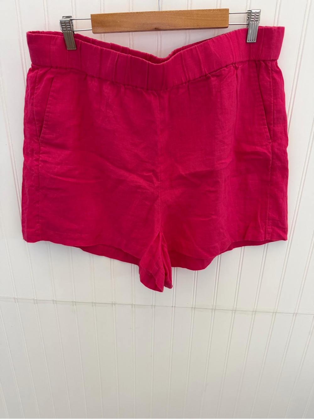 J. Crew Bright Pink Elastic-Waist Linen-Blend Shorts